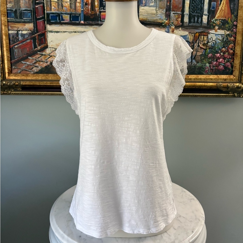 WHBM White Lace Sleeve Tee Size XS